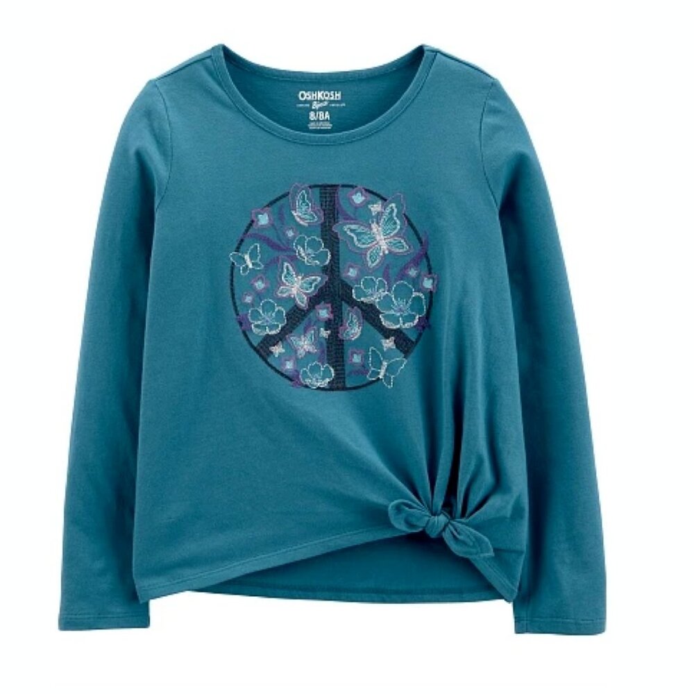 OshKosh Girls Peace Sign Butterfly Embroidered Long Sleeve Tee